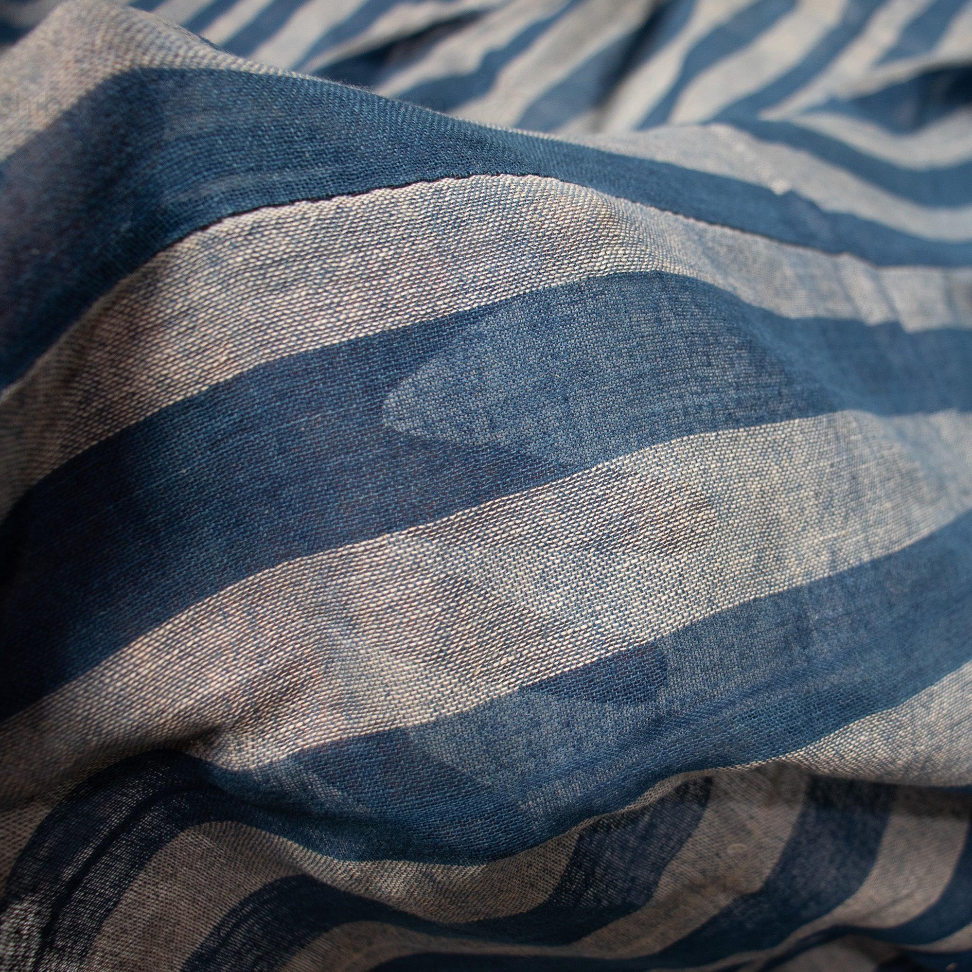 Large Striped Indigo Kaya | Vintage Japanese Mosquito Net Pannel - Image 4