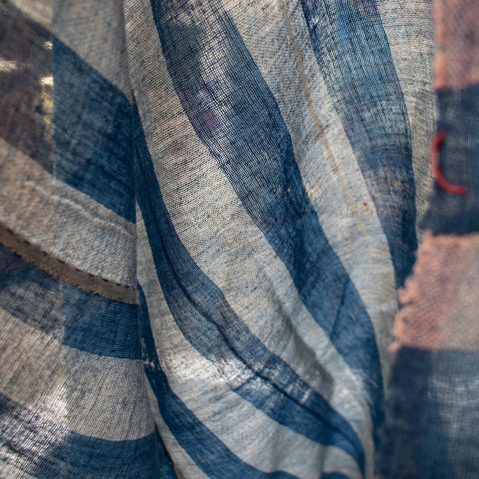 Large Striped Indigo Kaya | Vintage Japanese Mosquito Net Pannel - Image 5