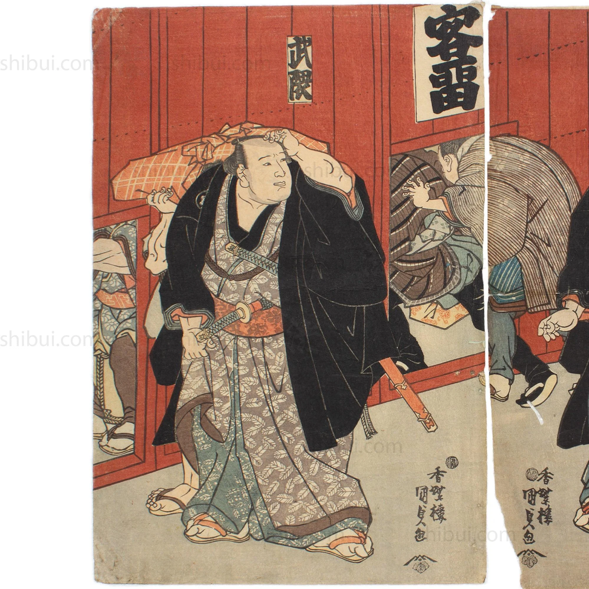 Sumo Wrestlers Diptych | Antique Japanese Wood Block Print - Image 2