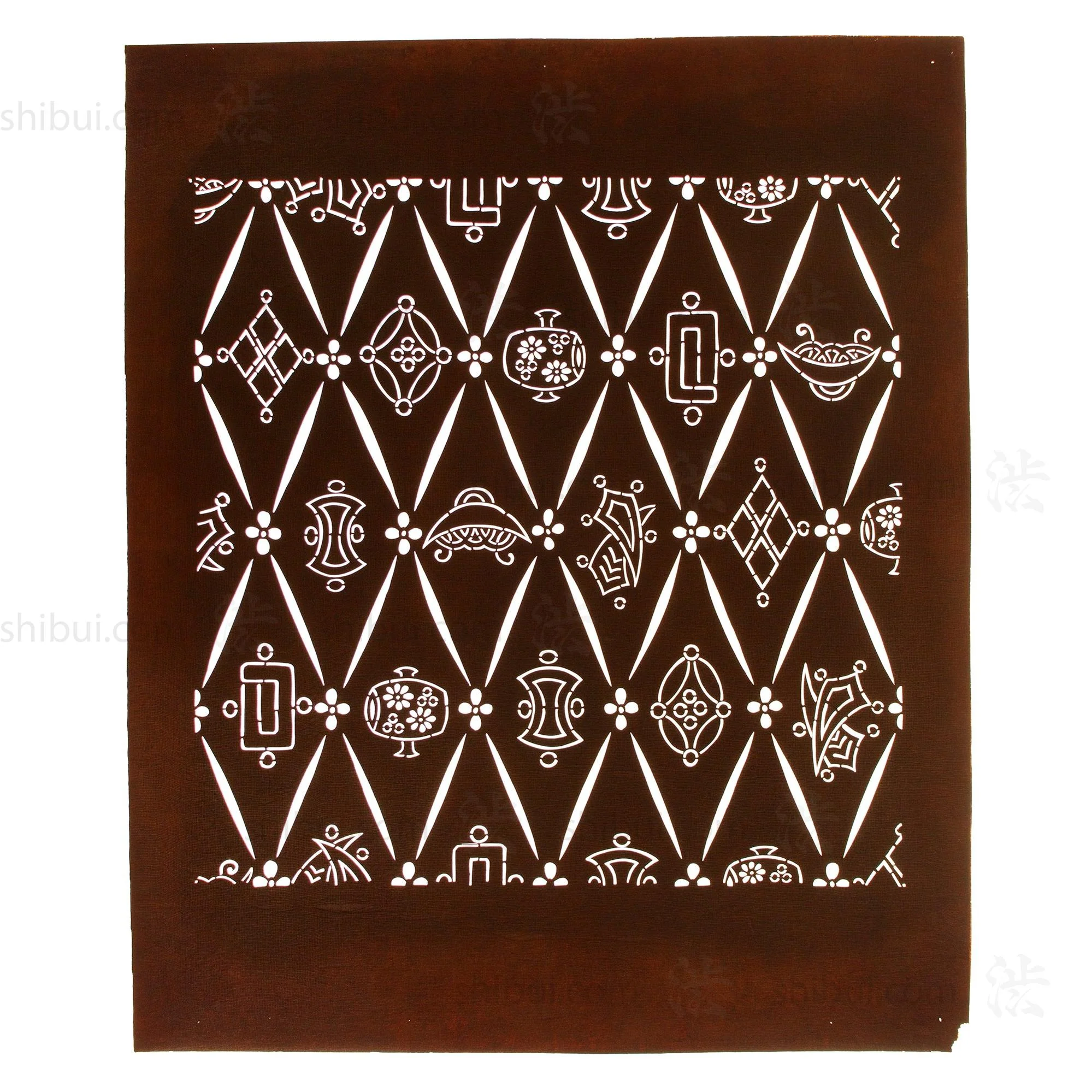 Lucky Symbol Motif Katagami | Japanese Lacquered Paper Stencil