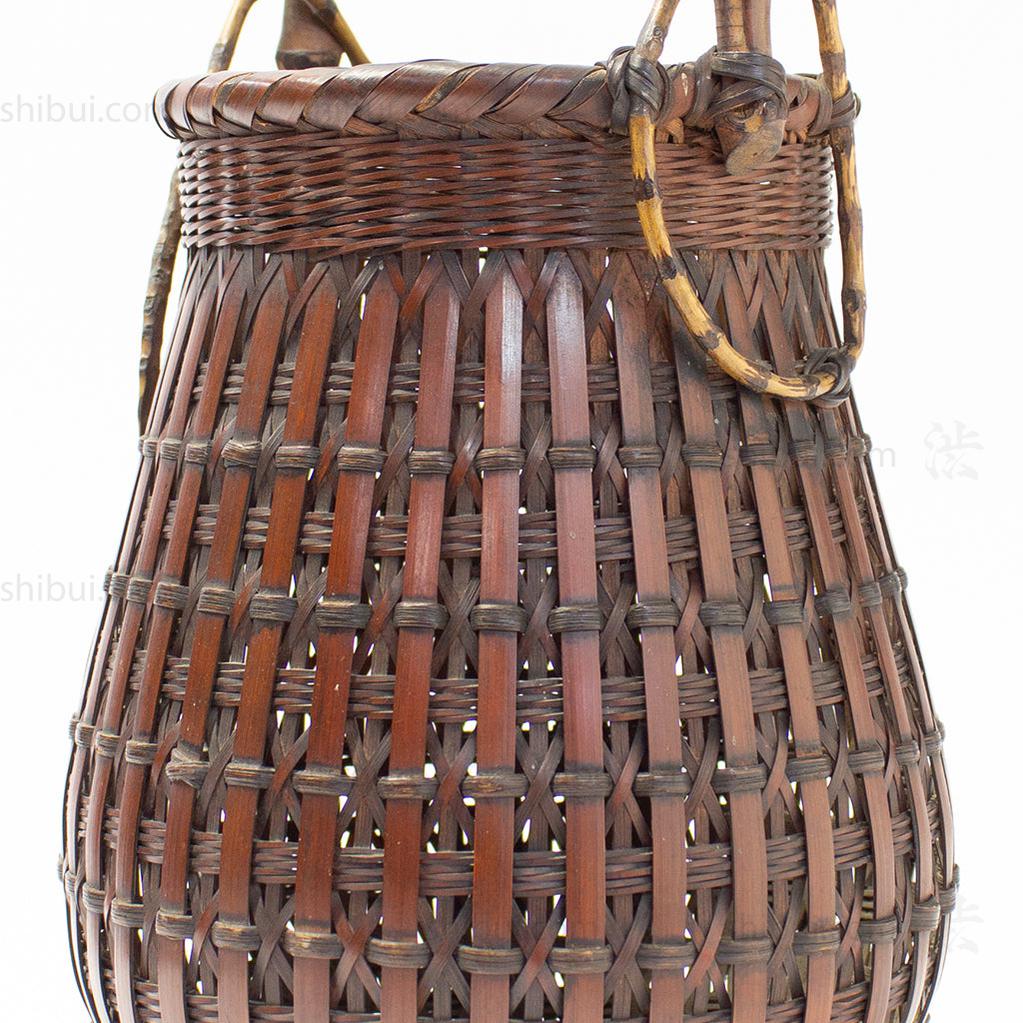 Slated Ikebana Basket with Bamboo Root Handle - Image 6
