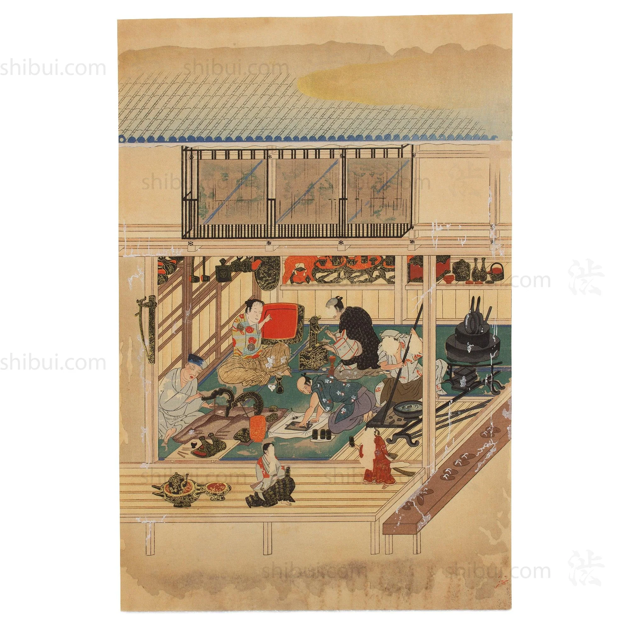 The Craftsmen's Life - Lacquerware Maker | Antique Japanese Wood Block Print
