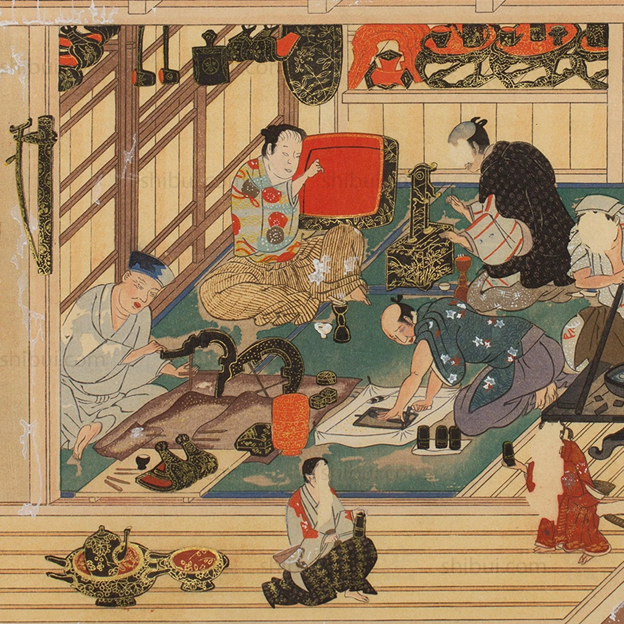 The Craftsmen's Life - Lacquerware Maker | Antique Japanese Wood Block Print - Image 4