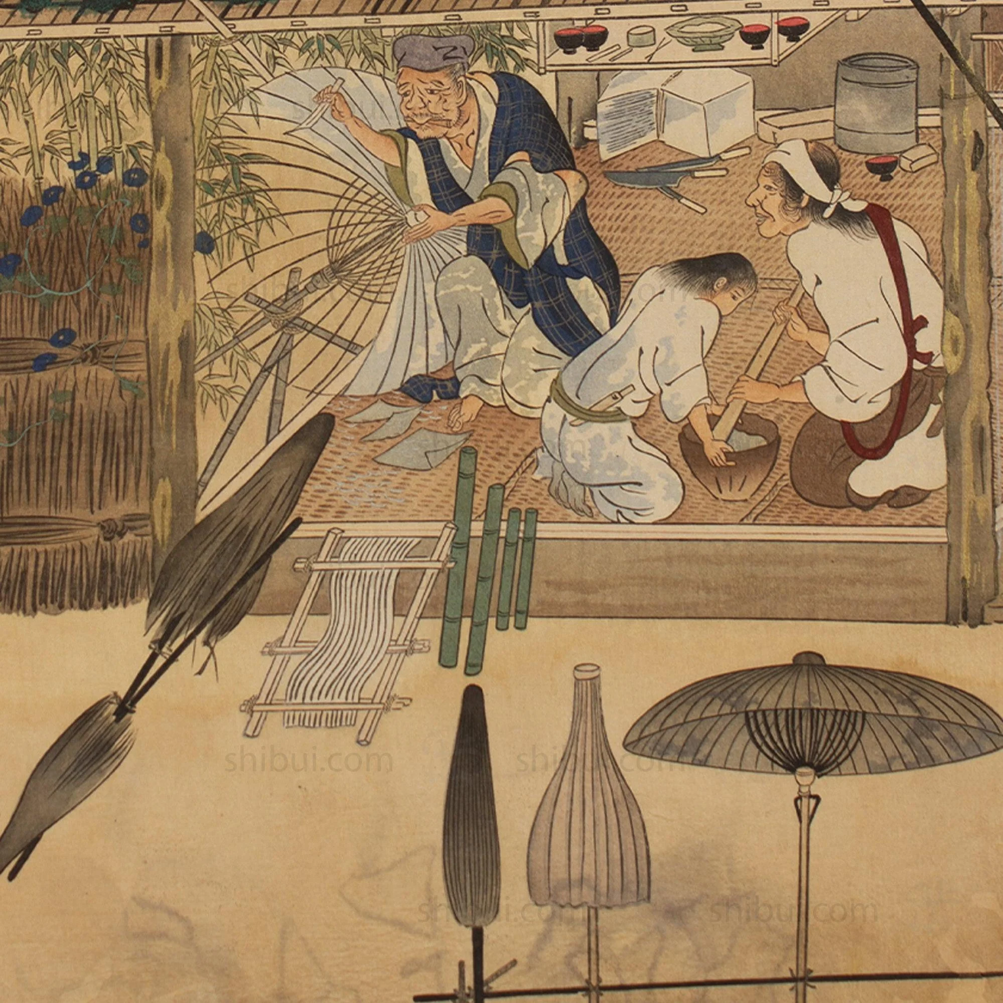 The Craftsmen's Life - Umbrella Maker | Antique Japanese Wood Block Print - Image 3