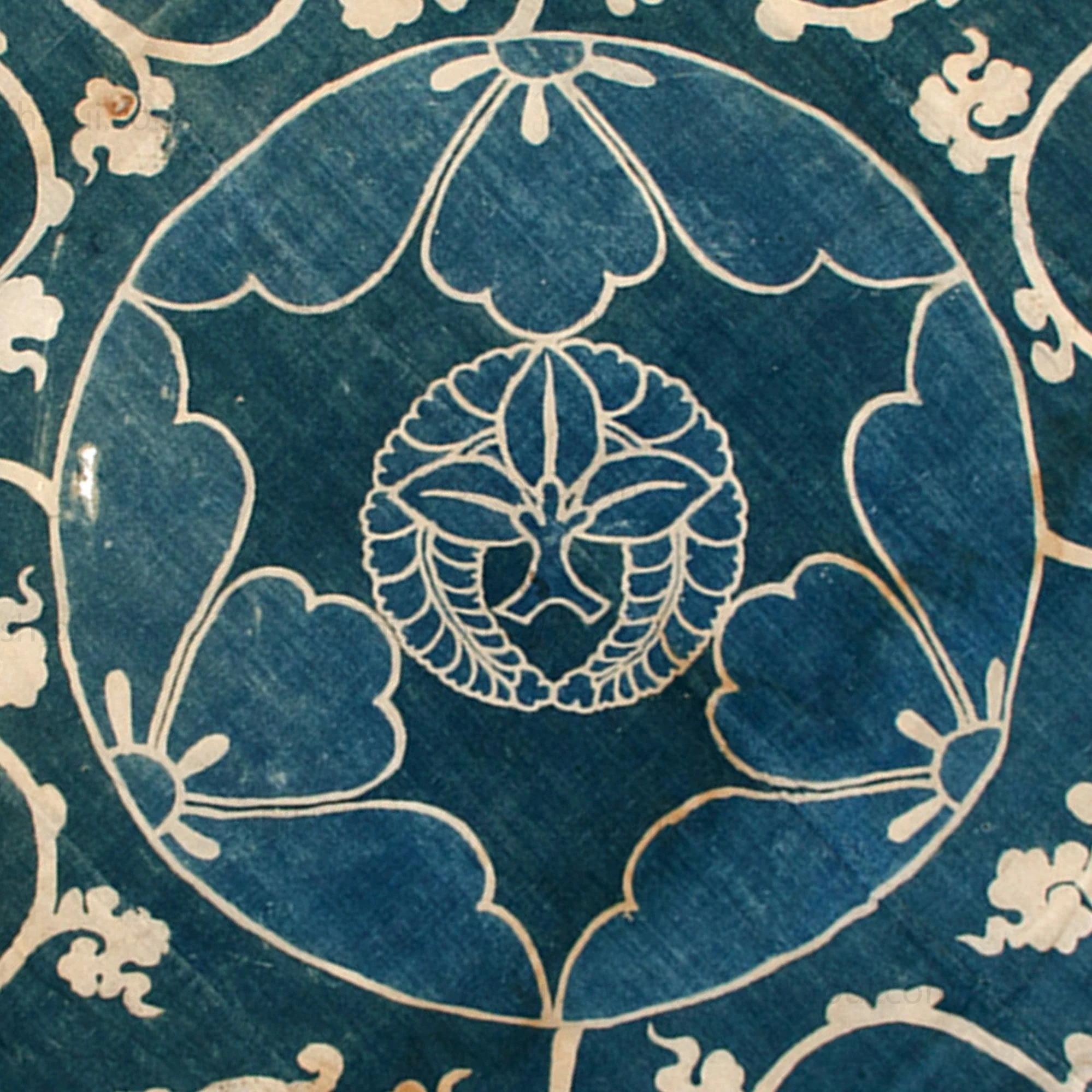 Antique Japanese Indigo Dyed Cotton Tsutsugaki Furoshiki - Image 7