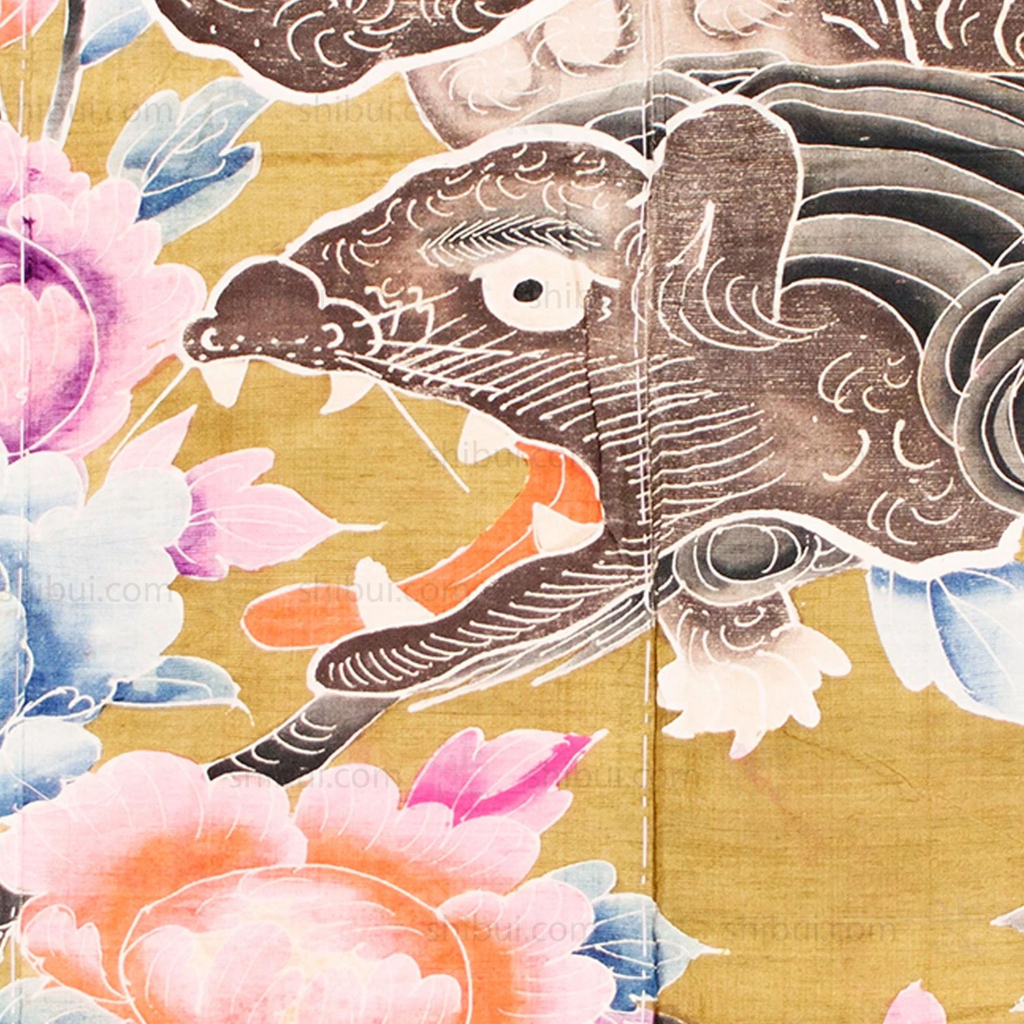 Silk Shishi Lion Dog Tsutsugaki Futon Cover | Japanese Antique Futonji - Image 2