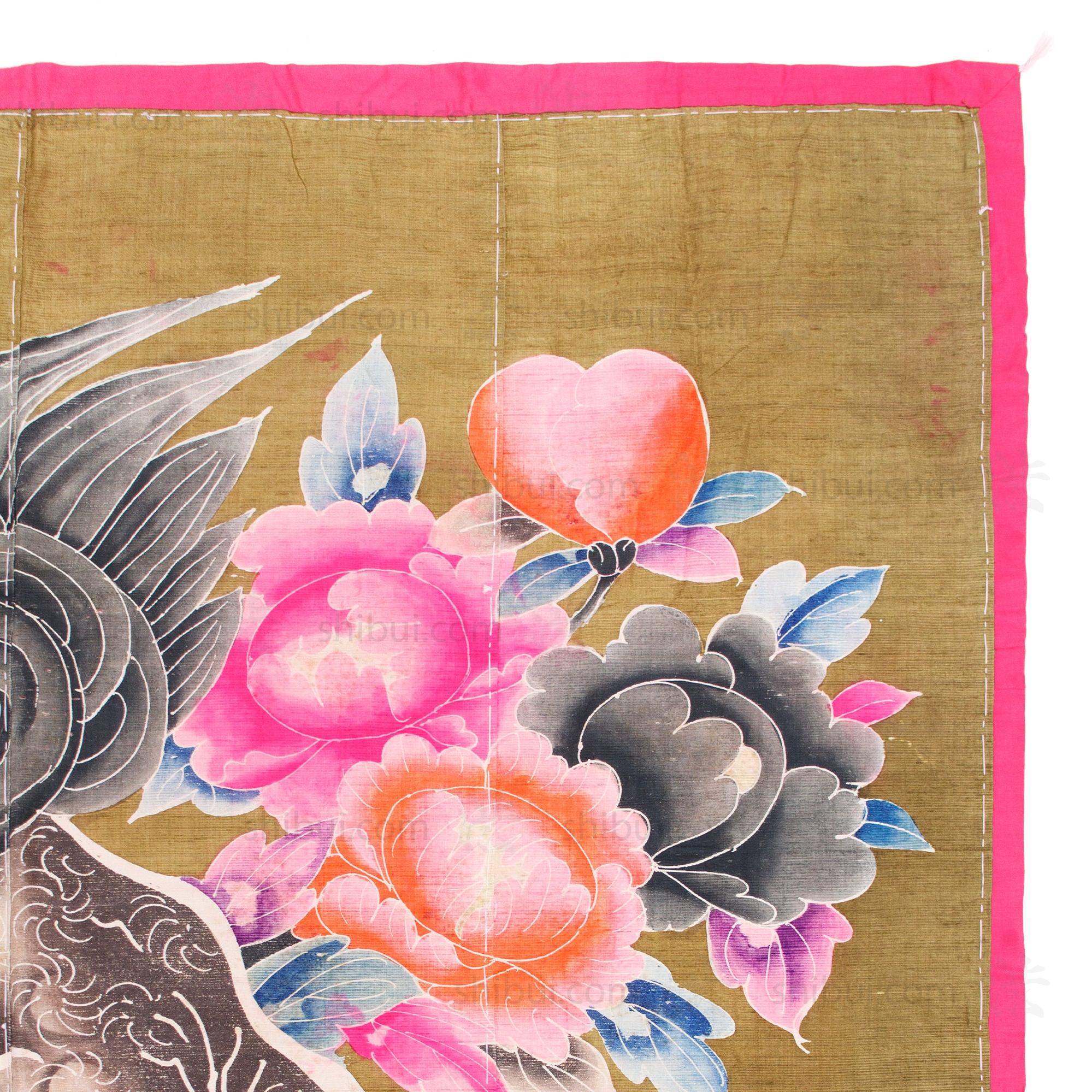 Silk Shishi Lion Dog Tsutsugaki Futon Cover | Japanese Antique Futonji - Image 5