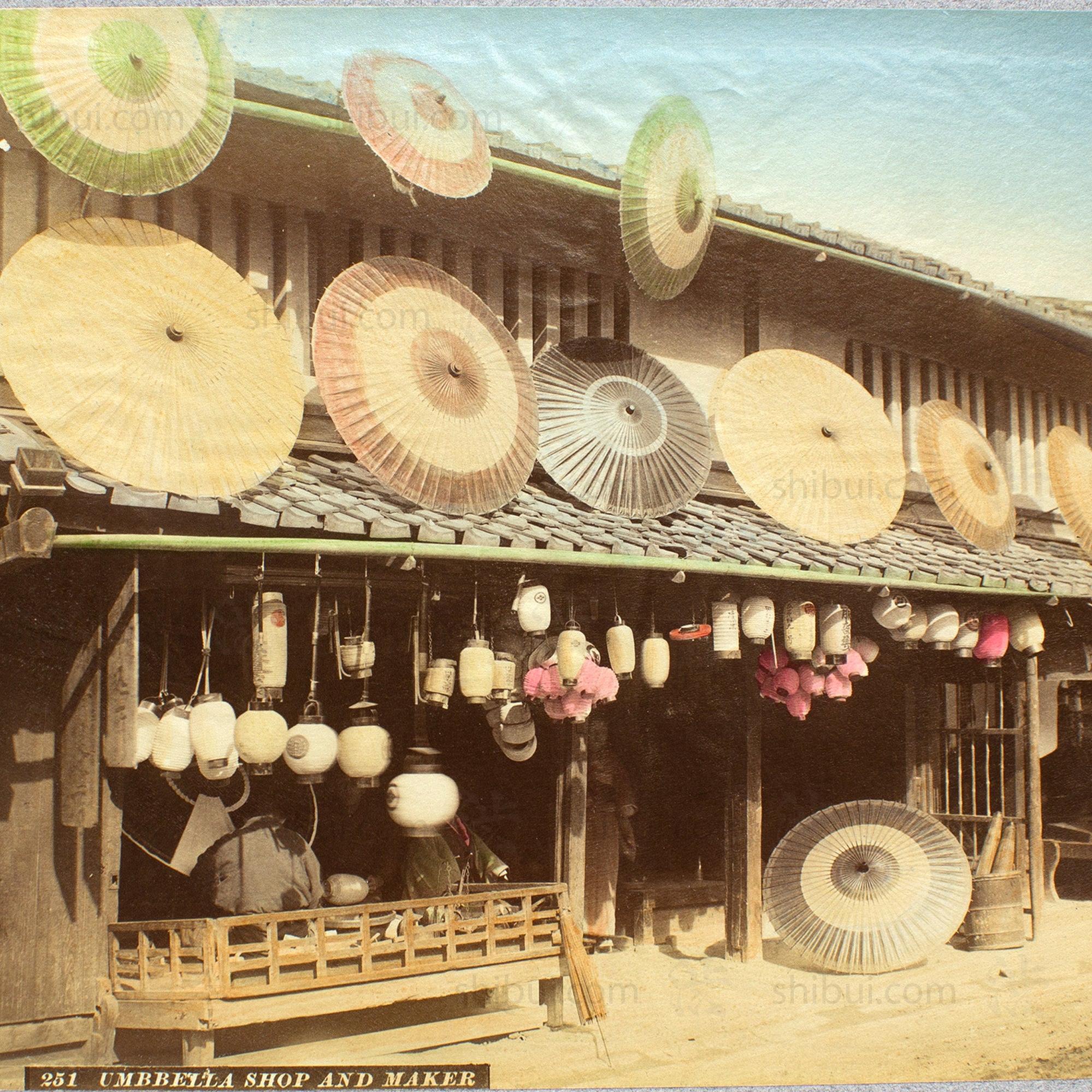 Umbrella & Lantern  Shop |  Japanese Antique Hand Tinted Albumen Photo