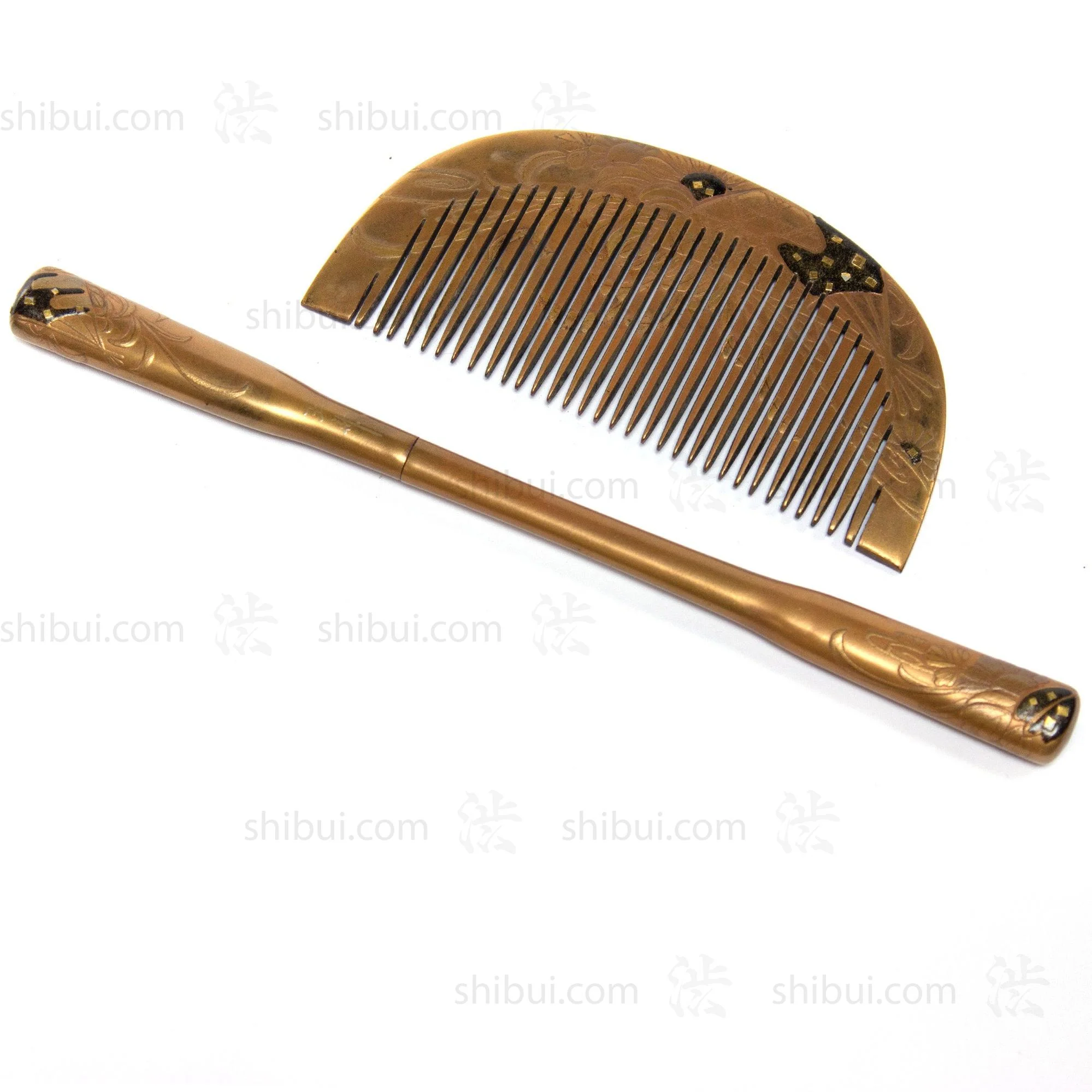 Antique Japanese Lacquered Kushi and Kogai Comb Set - Image 2