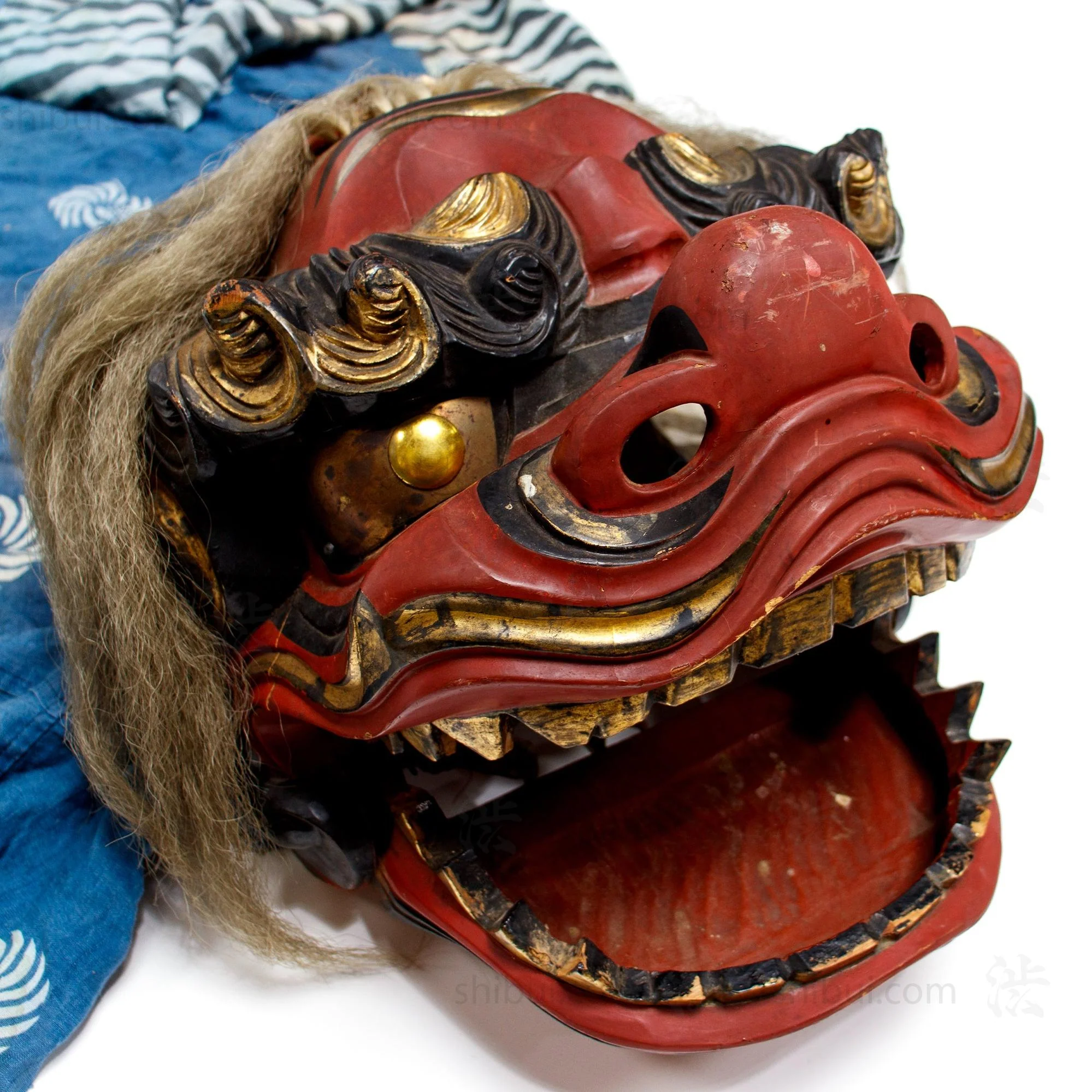 Vintage Lacquered Shishi Lion Head Dance Mask - Image 11