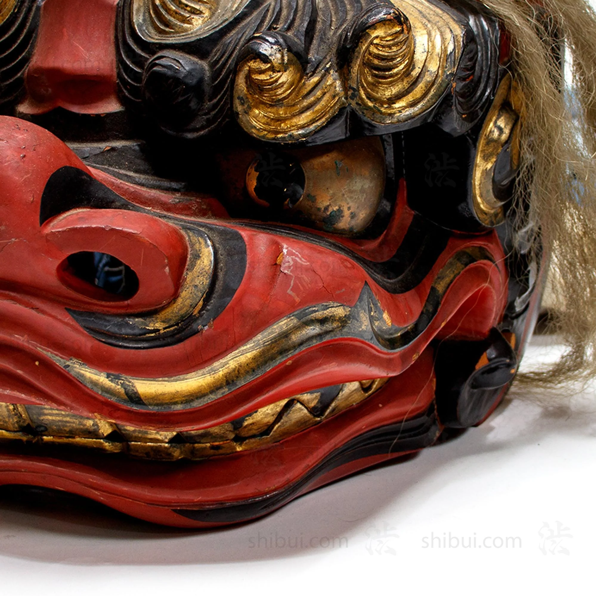 Vintage Lacquered Shishi Lion Head Dance Mask - Image 3